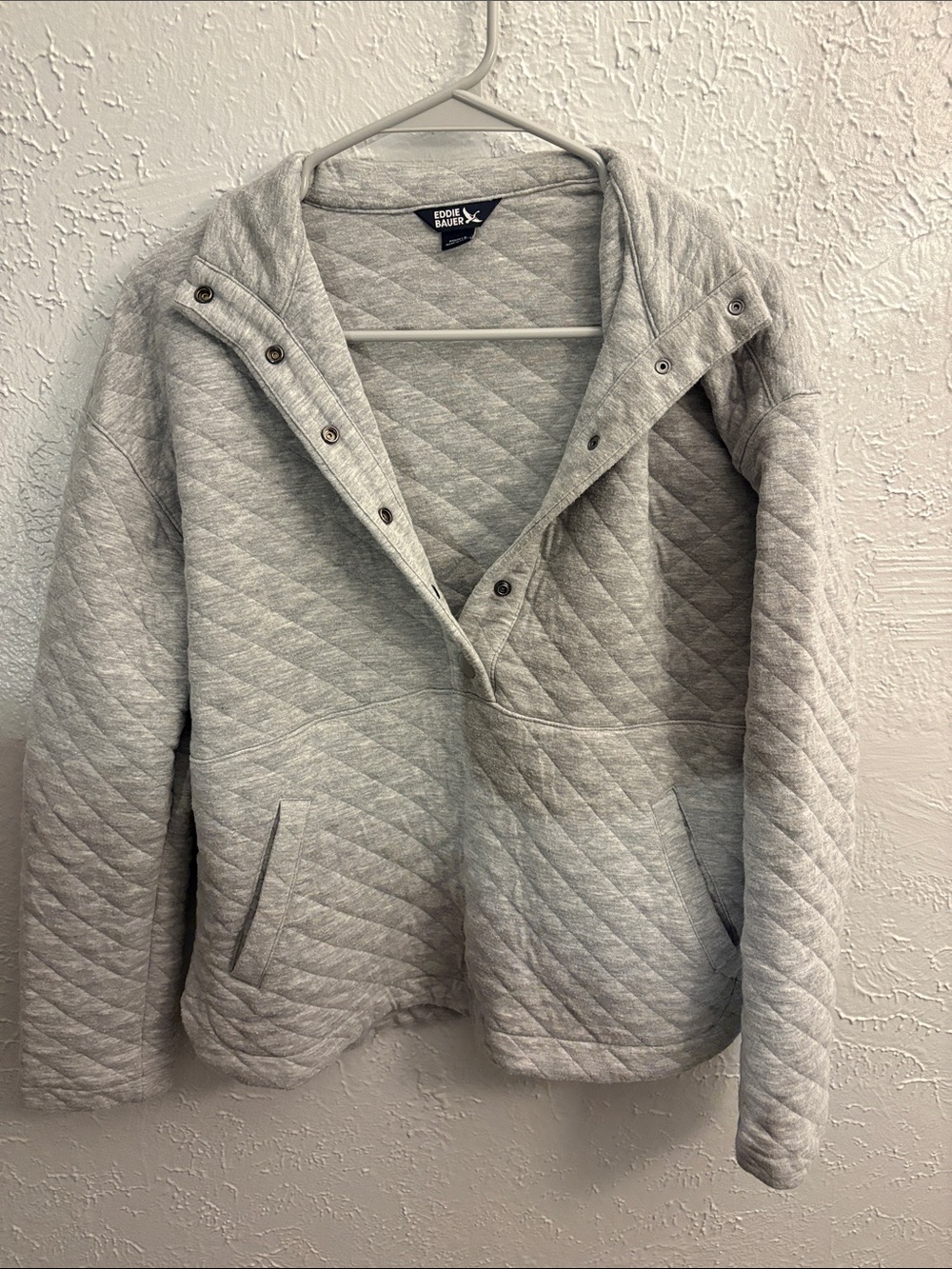 Eddie Bauer Light Gray Quilted Snap Jacket with Hood